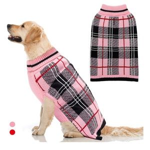 Dog Sweater, Pink Plaid, XL
